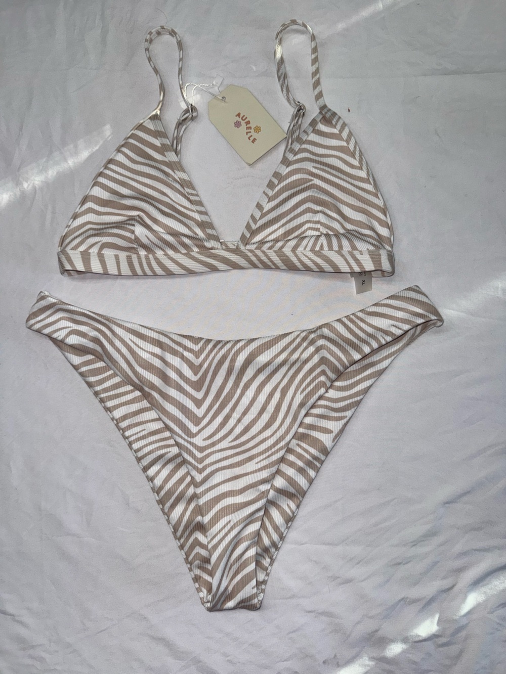 Aurielle Beige and White Zebra Stripe Bikini Set